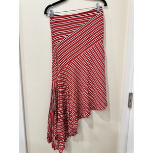 Free People Red Striped Asymmetrical Luna Handkerchief Midi Skirt Womens Size 6